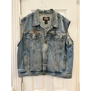 Vtg Harley Davidson Denim Vest 2003 100th Anniversary Pins Patches Y2K Men XL